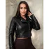 Jaqueta Feminina Cropped Fechamento Zipper Couro Ecológico