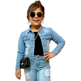 Jaqueta Feminina Infantil Jeans Destroyed Moda Menina Diva