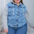 Jaqueta Feminina Plus Size Jeans Com Capuz Moletom Conforto