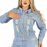 Jaqueta Jeans Clara Com 7 Botões Rasgada BR Alfa M Regular Regular 100 Azul Claro 