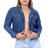 Jaqueta Jeans Curta Feminina Rasgada Botões Casaco Moda