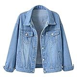 Jaqueta Jeans Feminina Boyfriend Manga Longa Solta Moda Casaco De Transição Primavera Outono Com Botão Azul Claro M