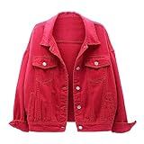 Jaqueta Jeans Feminina Colorida Plus Size Curta Larga Forrada Com Forro, Vermelho, 4g