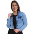 Jaqueta Jeans Feminina Curta Cropped Lycra Rasgada Escura
