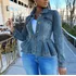 Jaqueta Jeans Feminina Curta Slim Peplum Graciosas