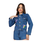 Jaqueta Jeans Feminina Estampada