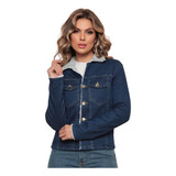 Jaqueta Jeans Feminina Forrada Pelinhos Moda Blogueira