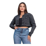 Jaqueta Jeans Feminina Manga Comprida Escura Jaquetinha