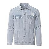 Jaqueta Jeans Masculina Casual Clássica Rasgada Slim- Azul Claro- G