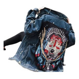 Jaqueta Jeans Paetês Lantejoulas Patch Aplique Rock