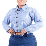 Jaqueta Jeans Plus Size Feminino Puído Detalhes Destroyed