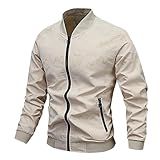Jaqueta Masculina Plus Size Manga Comprida Leve Gola Redonda Atlética Academia Roupa De Exterior Cardigã De Outono De Secagem Rápida Bege 4G