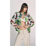 Jaqueta Morena Rosa Bomber Puffer Floral