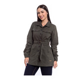 Jaqueta Parka De Brim Com Cinto Verde Militar Casaco S3992