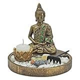 Jardim Zen Buda Hindu Tailandês Castical Vela   7 Incensos  Dourado C Base Dourada 