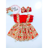 Jardineira Body Romper Infantil Fantasia Moranguinho Menina