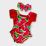 Jardineira Body Romper Mesversario Melancia Fruta Roupa Bebe