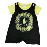 Jardineira Com Camiseta Menino Bebê Estampado Botões Verão