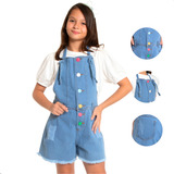 Jardineira Jeans Feminina Infantil Juvenil Feminino Menina