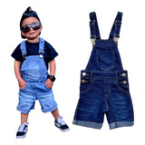 Jardineira Jeans Infantil Masculino 1 Ao 8 Estilosa