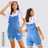 Jardineira Jeans Macaquinho Feminino Botões Plus Size