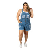 Jardineira Jeans Plus Size Modelo Rasgadinho Levanta Bumbum