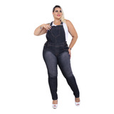 Jardineira Longa Jeans Fem Plus Size Macacão Frete Grátis