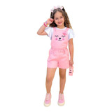 Jardineira Macacão Infantil Jeans Blogueira Presente Blusa