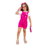 Jardineira Macacão Infantil Jeans Blogueira Presente Blusa