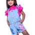 Jardineira Macaquinho Short Infantil Jeans C/ Apliques Luxo 
