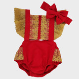 Jardineira Renda Luxo Body Menina Romper Bebê Conjunto Faixa