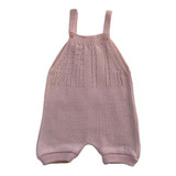 Jardineira Romper De Tricô Trançado Tricô Kids Rosa Claro