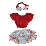 Jardineira Romper Floral Vermelha