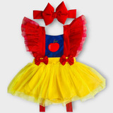 Jardineira Romper Roupa Bebe Body Mesversario Branca De Neve