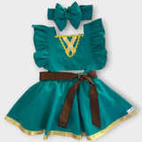 Jardineira Romper Saia Fantasia Body Bebe Princesa Merida