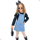 Jardineira Saia Jeans Menina Infantil Criança Princesa