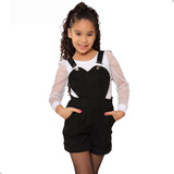 Jardineira Salopete Infantil Forma Coração Moda Menina Diva