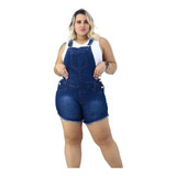 Jardineira Short Jeans Feminino Plus Size Com Lycra 36 Ao 54