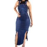 Jardineira Vestido Longa Jeans