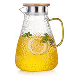 Jarra De Suco Agua Vidro Luxo C tampa Bambu 1800ml