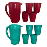 Jarra Kit Jogo 2pçs Com Copo Vermelho Verde Tiffany Plástico