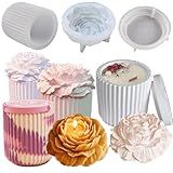 Jarra Listrada Moldes De Silicone Cimento Com Tampa Molde De Silicone Sabão De Vela De Flor De Peônia Molde De Pote De Vela De Concreto Com Moldes De Gesso De Sabão De Flor Para Tampas Moldes De