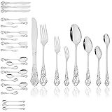 JASHII Conjunto De Talheres Vintage De Aço Inoxidável 304 Royal Palace Serviço Para 4 Peças Conjunto De Garfo De Faca Vintage Oco Em Relevo Polido Para Espelho Pode Ser Lavado Na Lava Louças