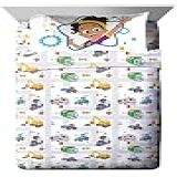 Jay Franco Conjunto De Lençóis Blippi Meekah Trucks Conjunto De Lençóis De Tamanho Infantil Conjunto De Cama De 3 Peças De Veículos De Desenho Animado Super Macio Lençóis De Microfibra