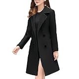 Jdlsppl Sobretudo Feminino Longo Trespassado Casaco Trench Coat Outono Elegante Grosso Lapela Bolso Moderno Casaco De Inverno Preto M