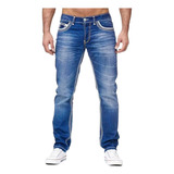 Jeans Monocromático Com Bolsos Calça Reta Casual Negócios