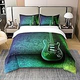 Jejeloiu Capa De Edredom De Violão 100 Algodão Tamanho Completo Temática Musical Roupa De Cama Conjunto De 100 Algodão Estampa De Instrumentos De Guitarra Capa De Edredom Ultramacia Estampa Musical Colcha Com Zíper