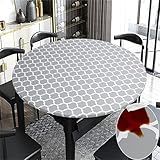 Jeloris Toalha De Mesa Redonda De Vinil Com Borda Elástica Capa De Mesa De Plástico Impermeável Com Design Marroquino Com Forro De Flanela Para Uso Em Pátio Interno E Externo Cinza 182 Cm 