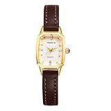 JewelryWe Relógio Feminino Quadrado De Couro - Relógio De Pulso Analógico De Quartzo Com Strass Casual Para Negócios Para Mulheres- Marrom- Adjustable