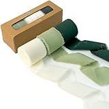 JEXLIA Fita De Seda Verde E Creme Fita De Chiffon Feita à Mão 3 8 Cm X 2 7 M 3 Rolos Para Embrulho De Presentes Artesanato DIY Convites De Casamento Buquês De Noiva